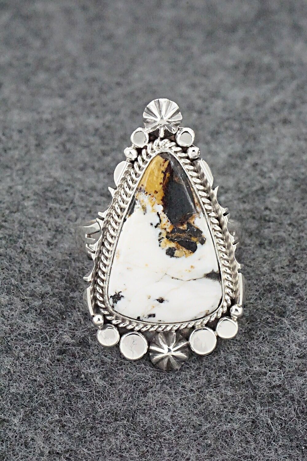 White Buffalo & Sterling Silver Ring - Daniel Benally - Size 10.5