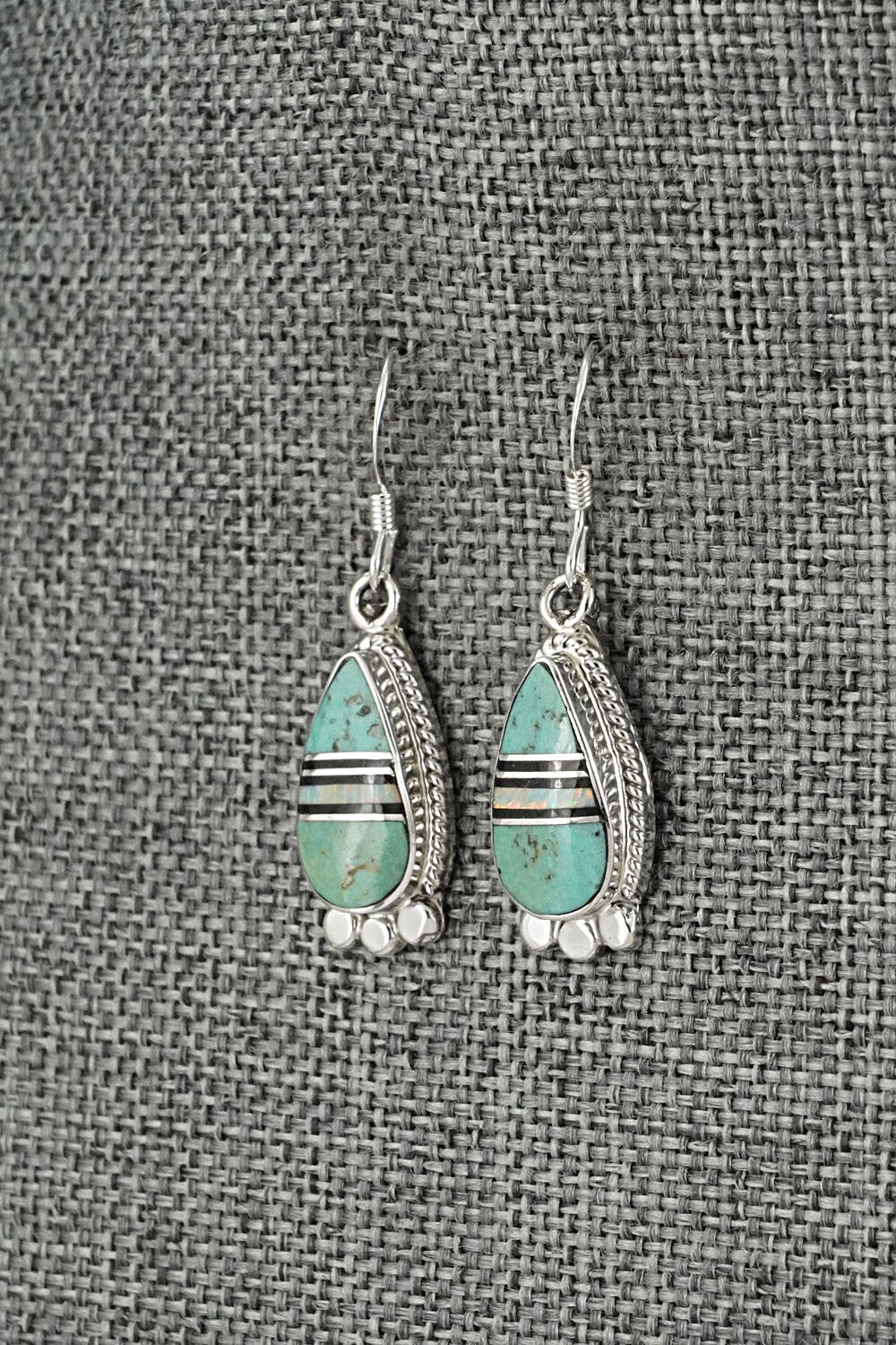 Turquoise, Opalite, Onyx & Sterling Silver Inlay Earrings - James Manygoats