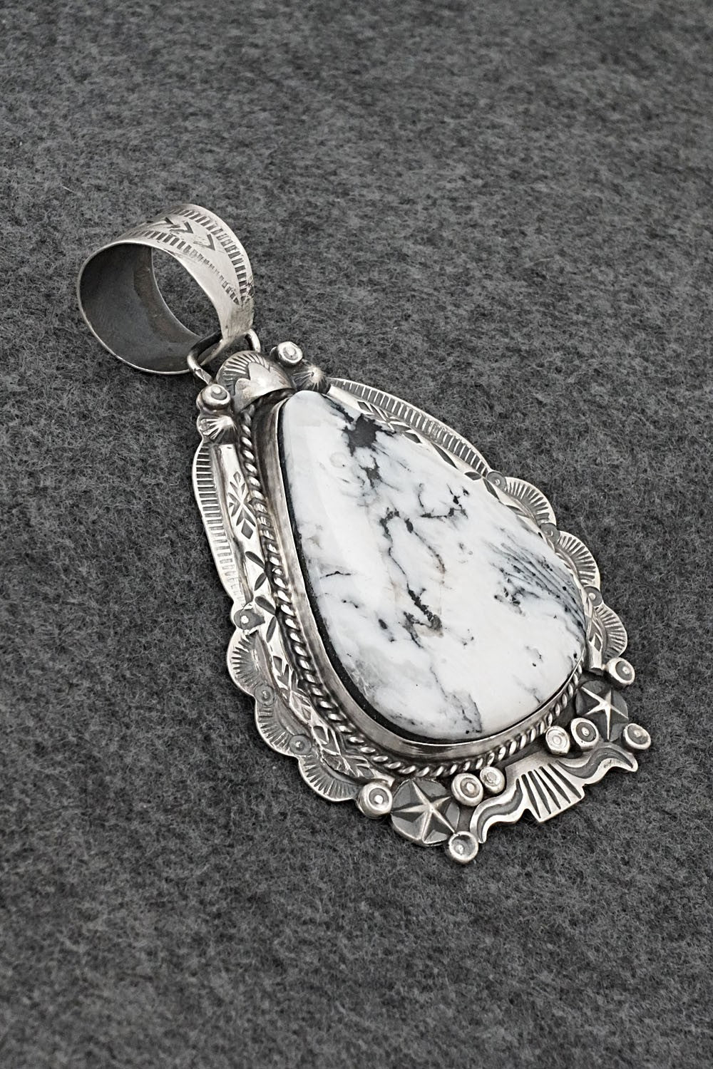 White Buffalo & Sterling Silver Pendant - Vernon Johnson