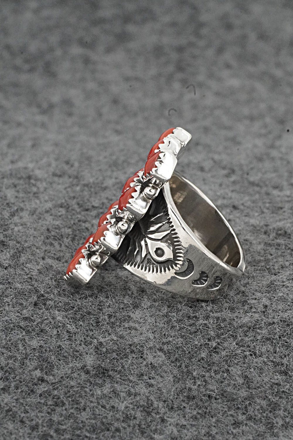 Coral & Sterling Silver Ring - Verley Betone - Size 6