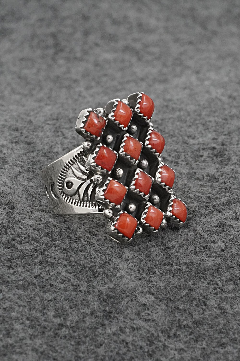 Coral & Sterling Silver Ring - Verley Betone - Size 8