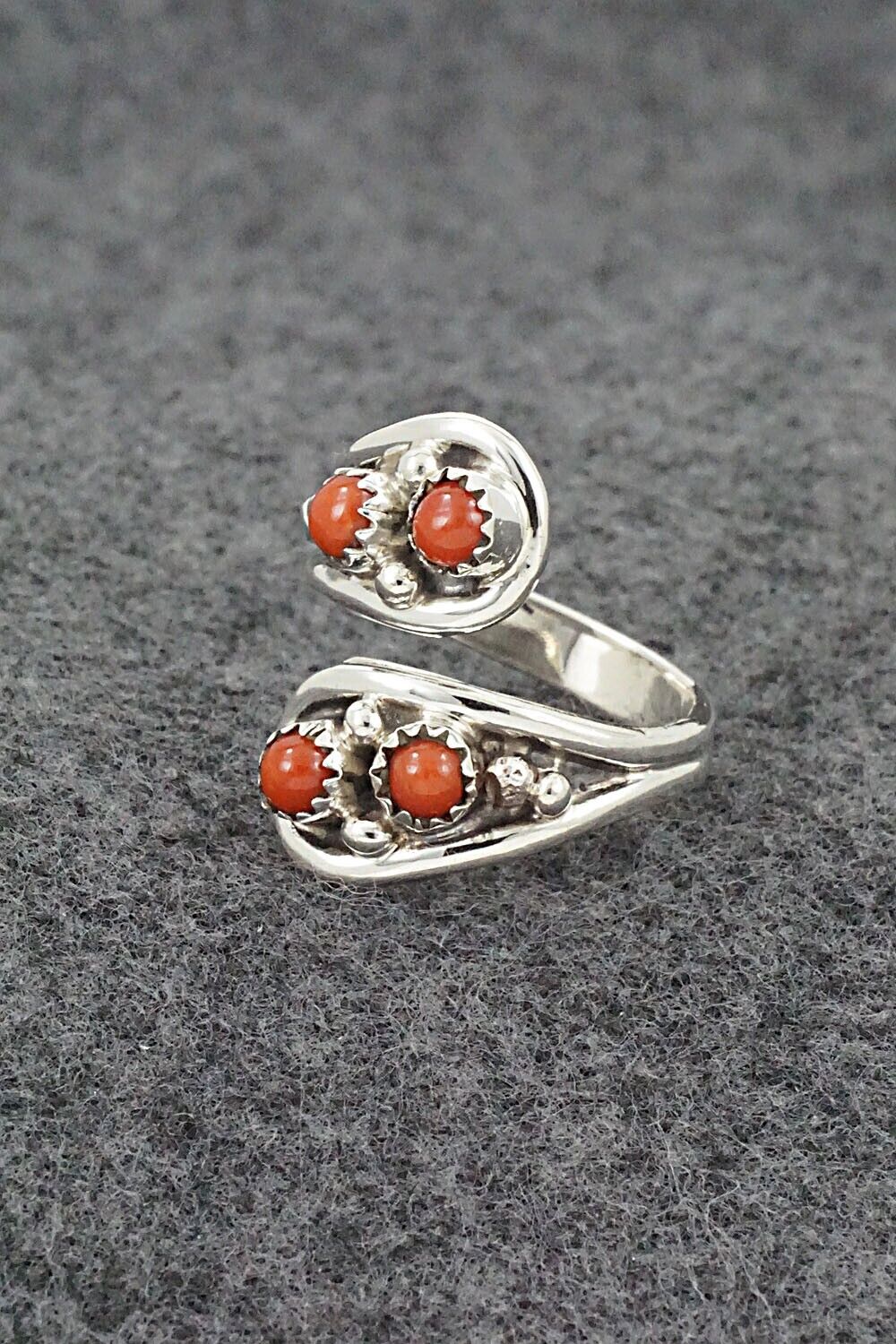 Coral & Sterling Silver Ring - Annette Chiquito - Size 9.5