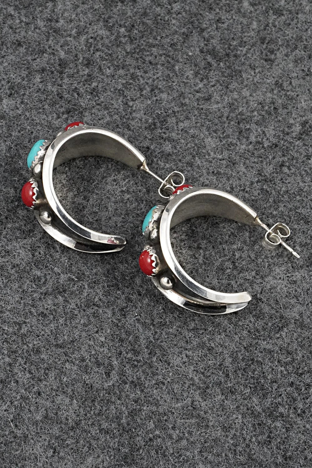 Coral, Turquoise & Sterling Silver Earrings - Paul Largo
