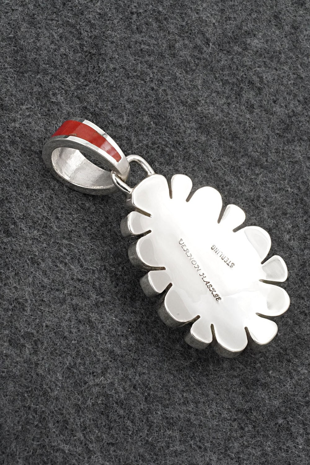 Turquoise, Coral & Sterling Silver Pendant - Vernon Haskie