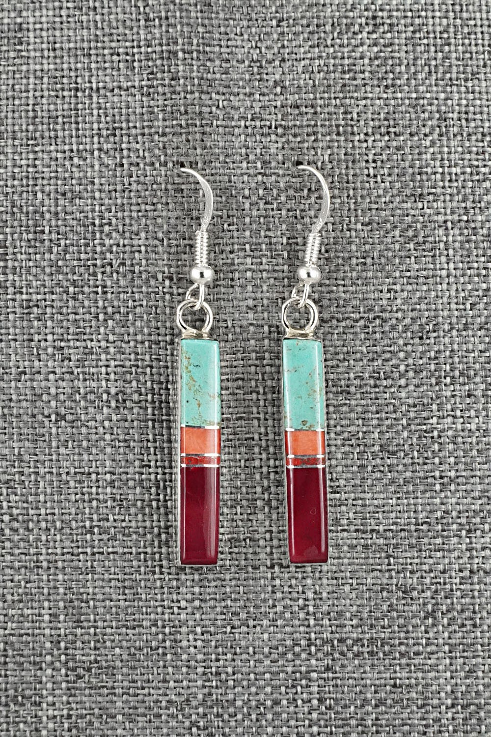 Turquoise, Spiny Oyster & Sterling Silver Earrings - Marilyn Yazzie