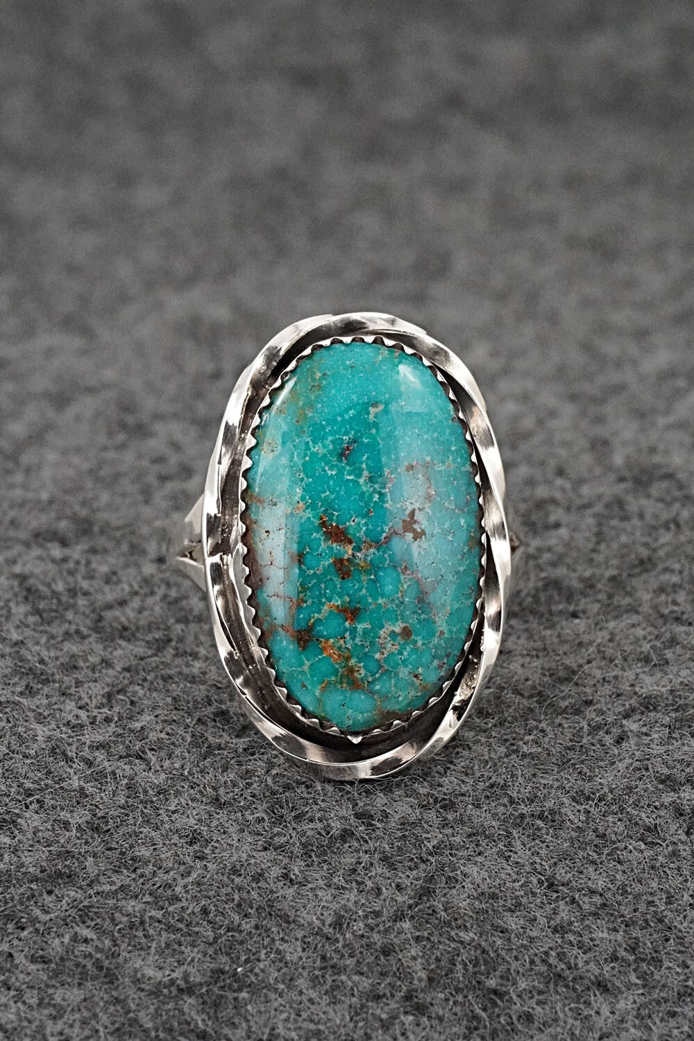 Turquoise & Sterling Silver Ring - Ernest Hawthorne - Size 8