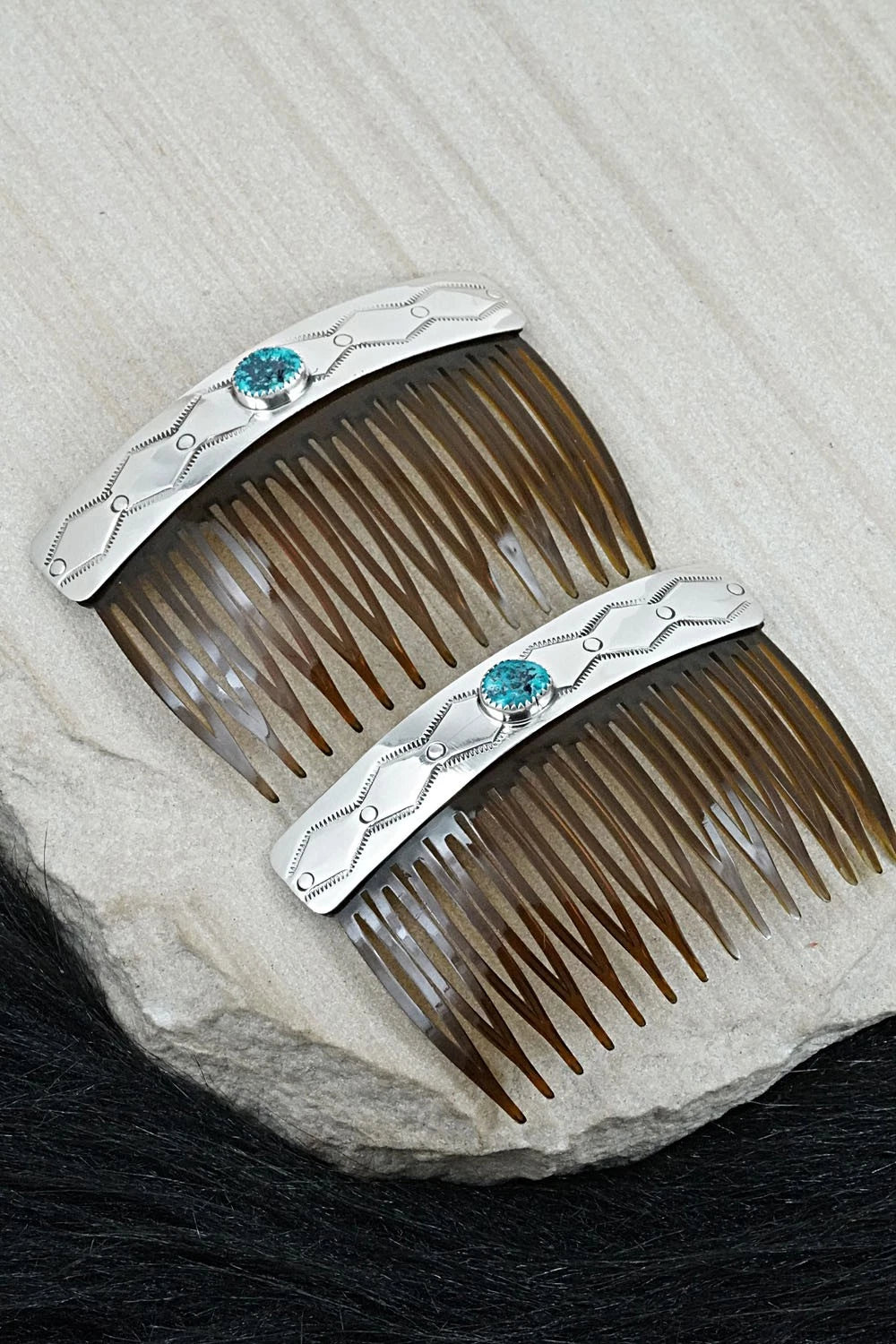 Turquoise & Sterling Silver Hair Combs - Jolene Begay