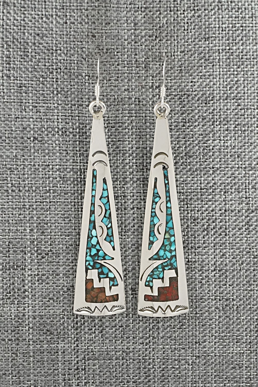Turquoise, Coral Chip & Sterling Silver Earrings - Joleen Yazzie