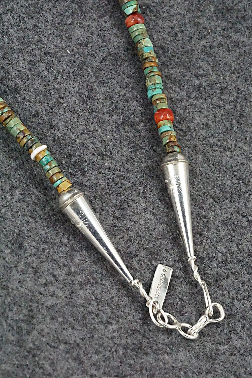 Multi Stone Buffalo Zuni Fetish Carving Beaded Necklace - Andres Quandelacy