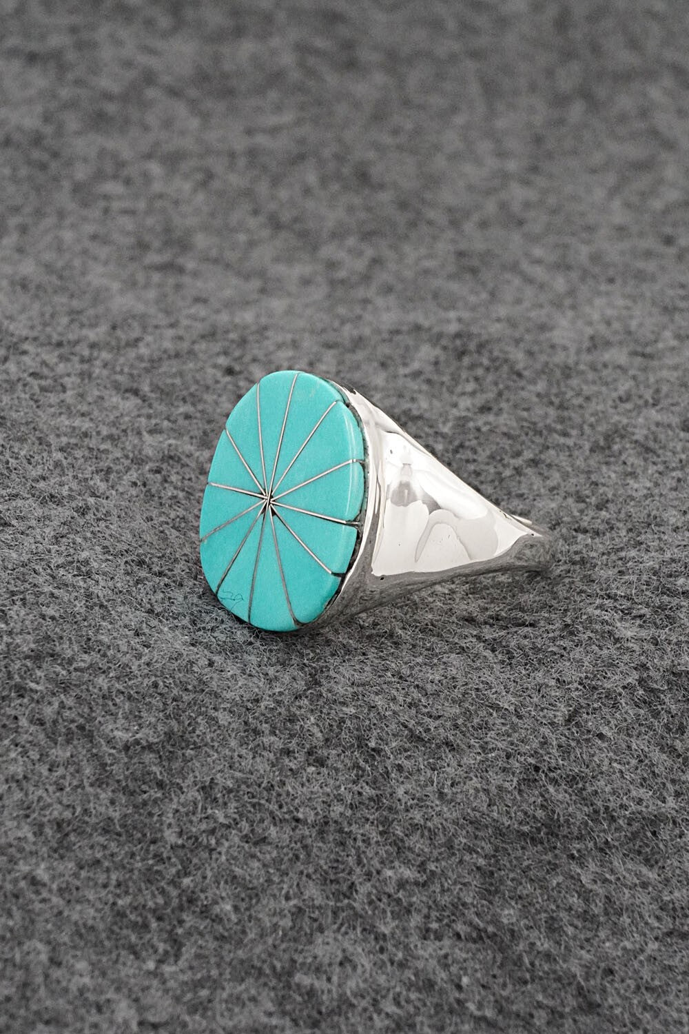 Turquoise & Sterling Silver Inlay Ring - Johnson Laweka - Size 9.5