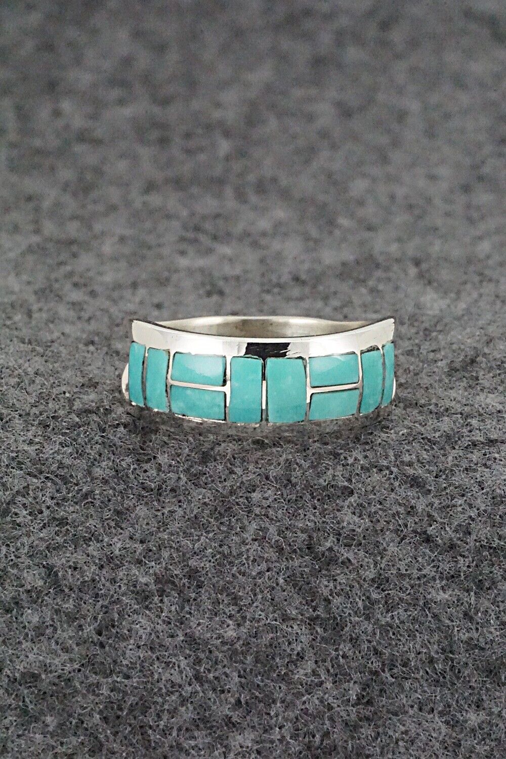 Turquoise & Sterling Silver Inlay Ring - Sibert Bowannie - Size 9