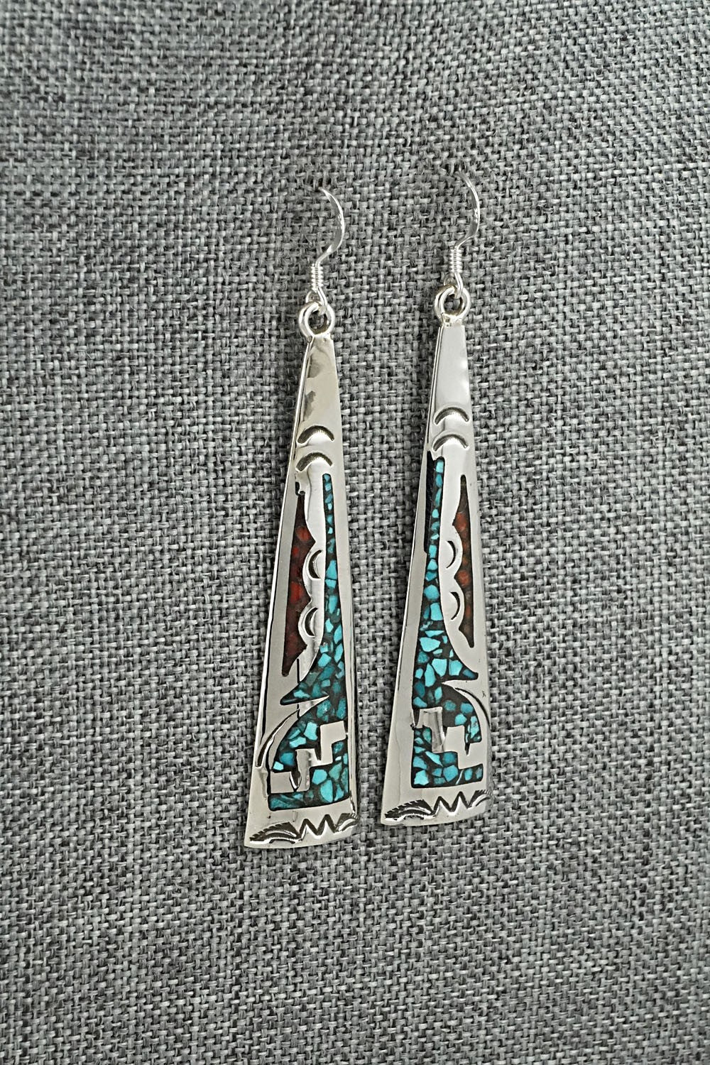 Turquoise, Coral Chip & Sterling Silver Earrings - Joleen Yazzie