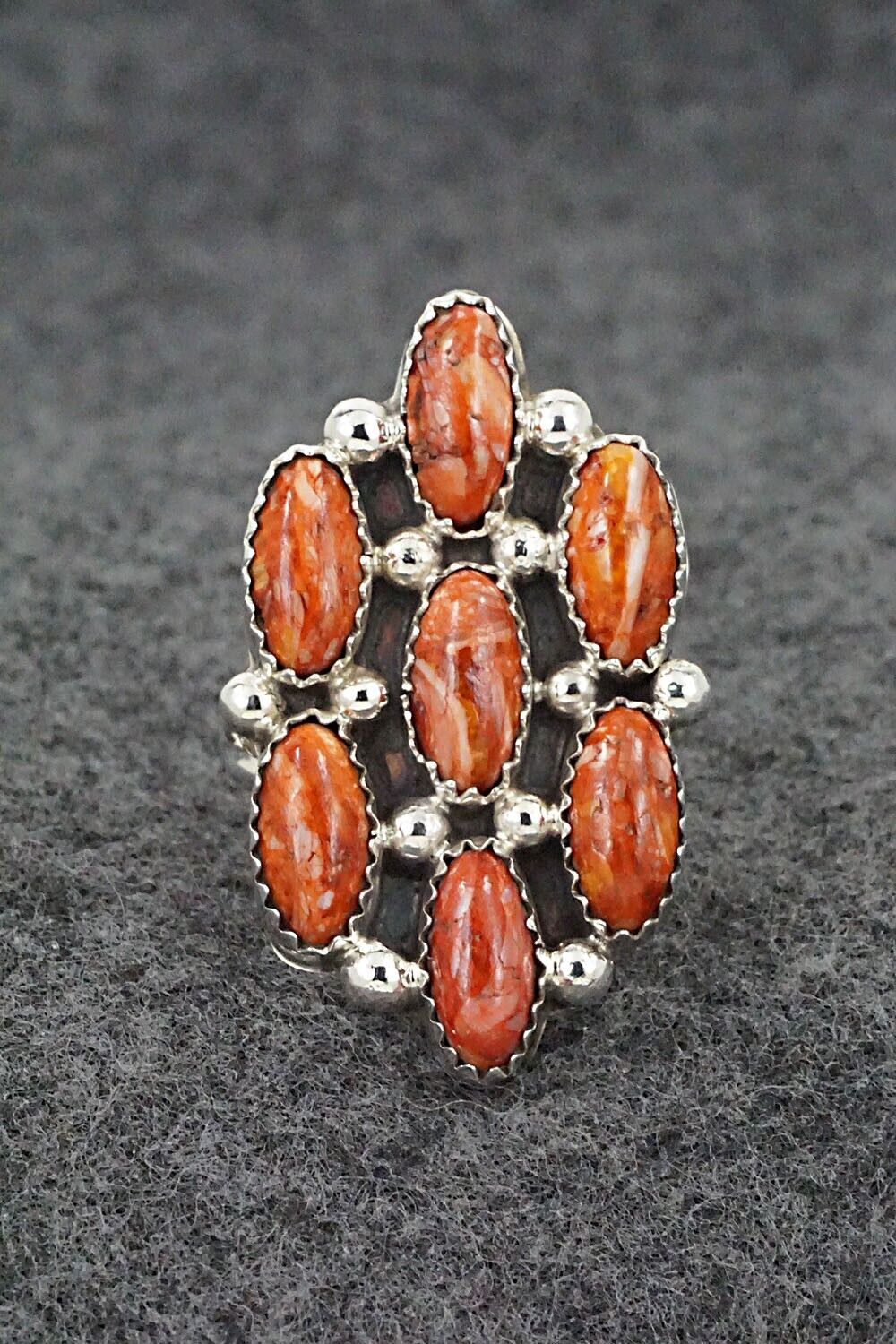 Spiny Oyster & Sterling Silver Ring - Roberta Begay - Size 8.5