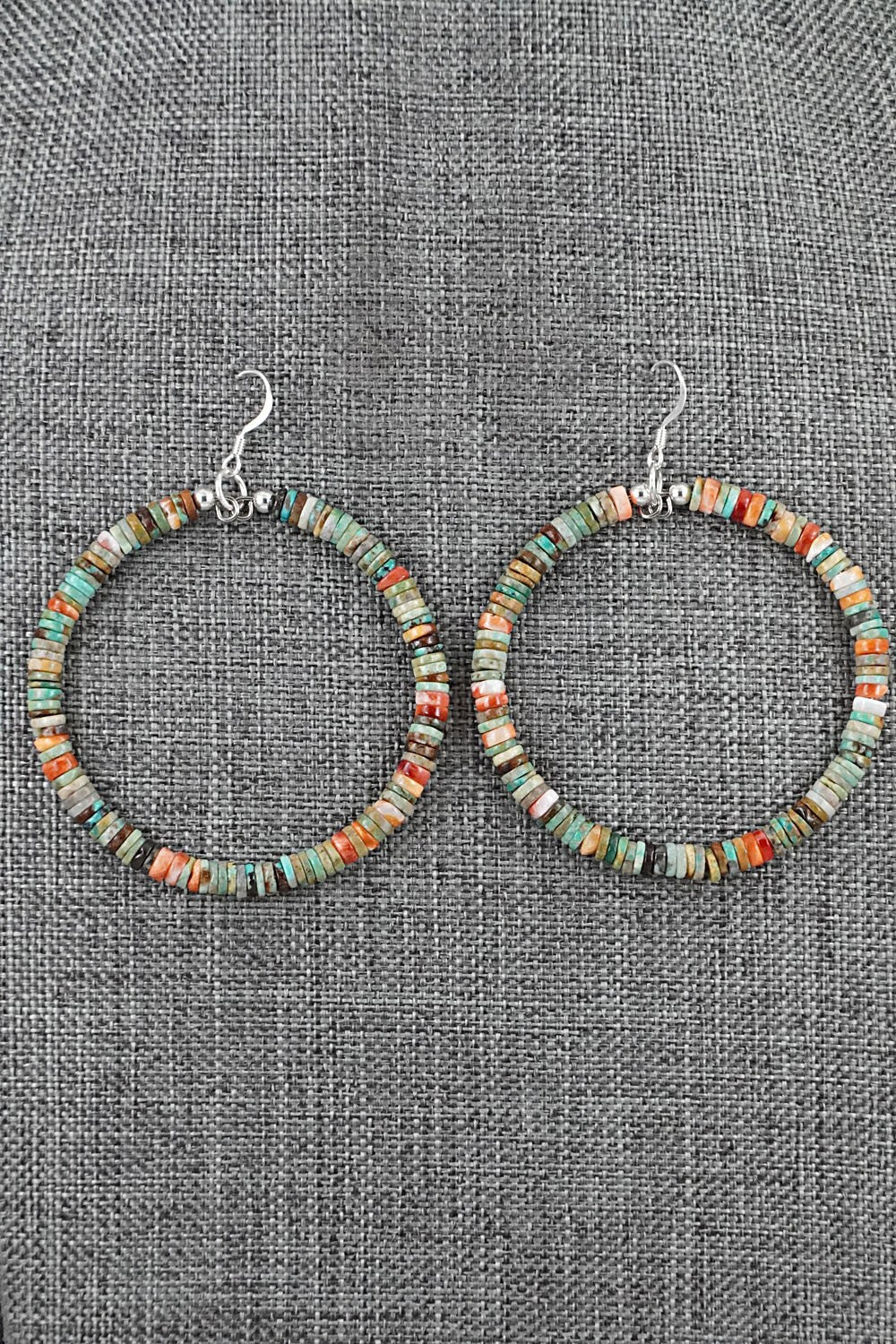 Turquoise, Spiny Oyster & Sterling Silver Earrings - Doreen Jake