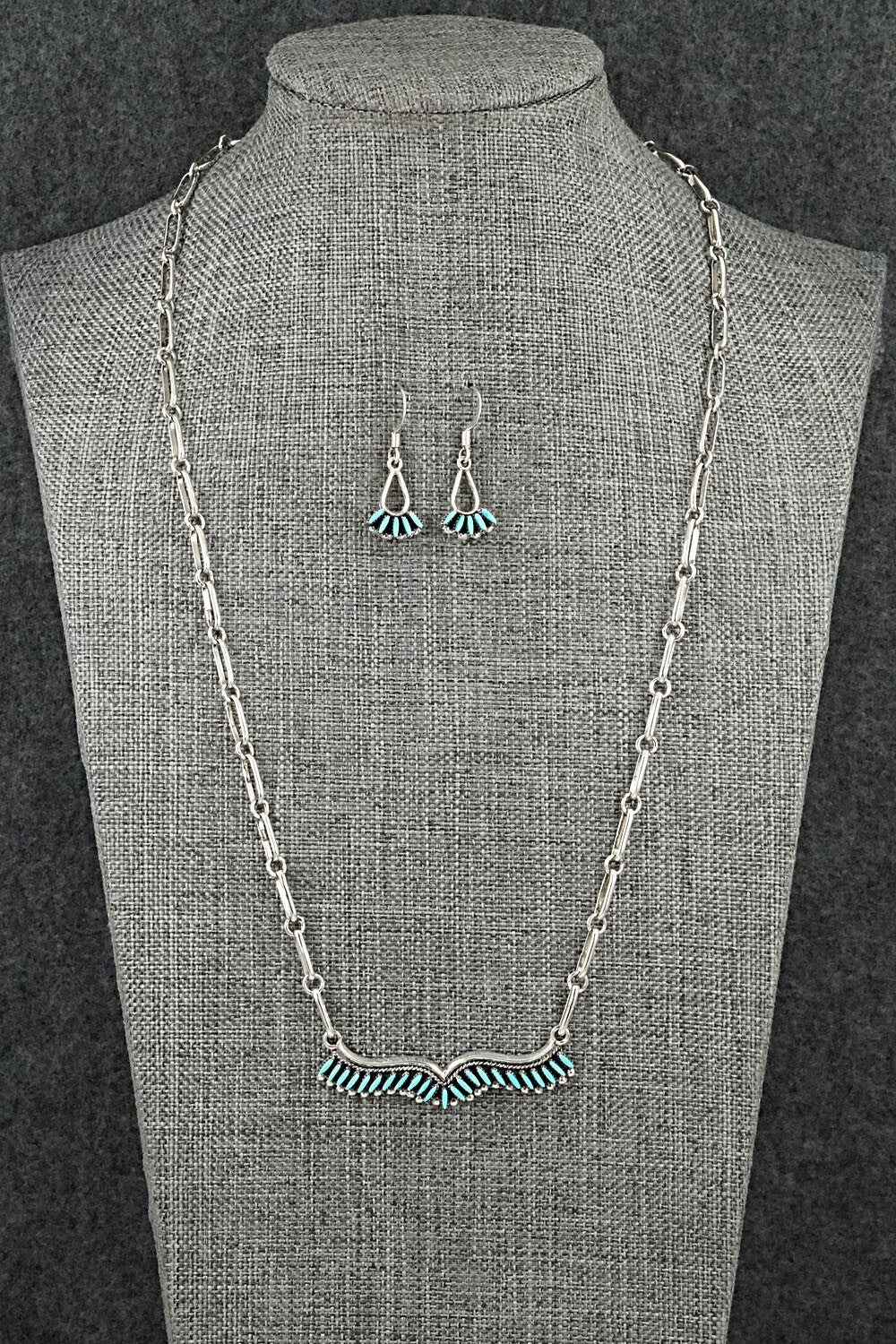 Turquoise & Sterling Silver Necklace and Earrings Set - Mildred Ukestine