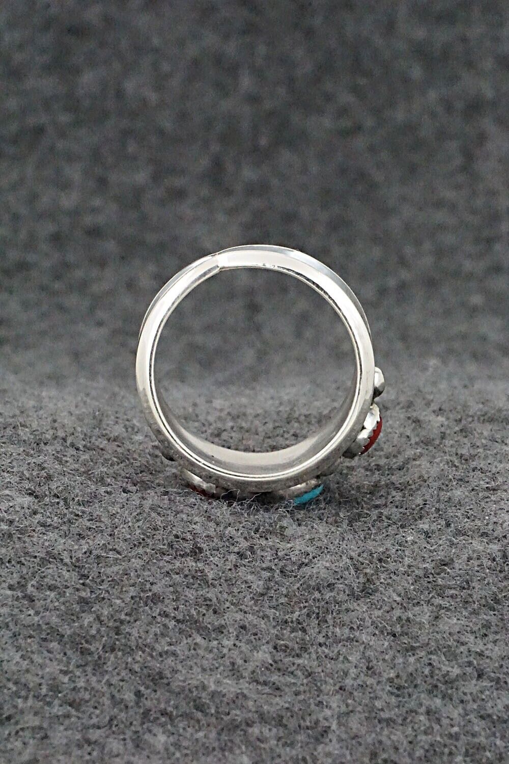 Turquoise, Coral & Sterling Silver Ring - Paul Largo - Size 9.5