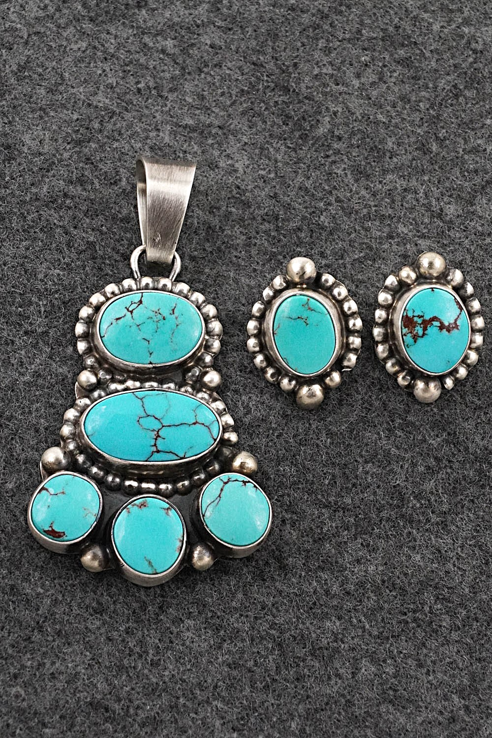 Turquoise & Sterling Silver Pendant and Earrings Set - Kathleen Chavez