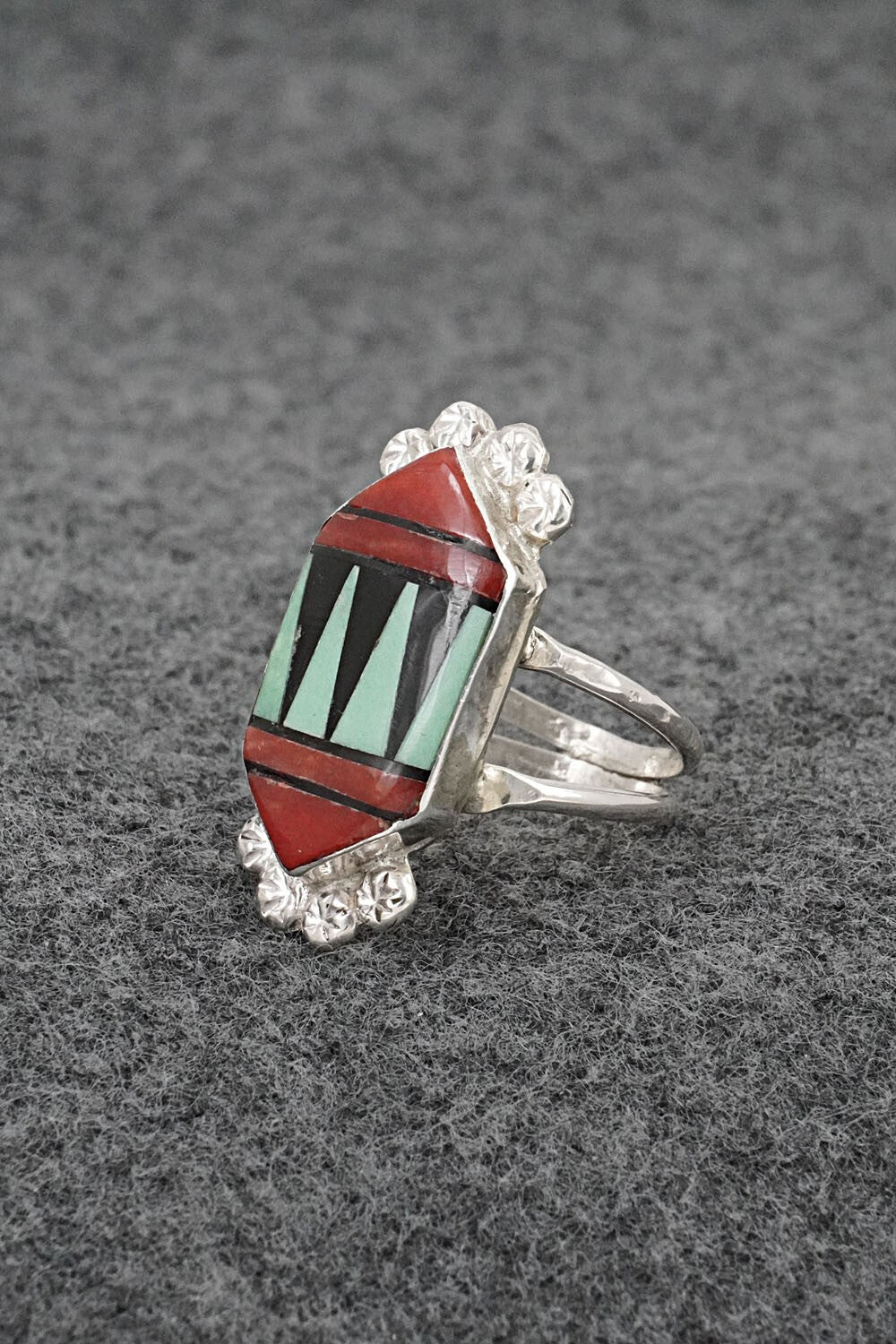 Multi-Stone & Sterling Silver Inlay Ring - Ola Eriacho - Size 7.5