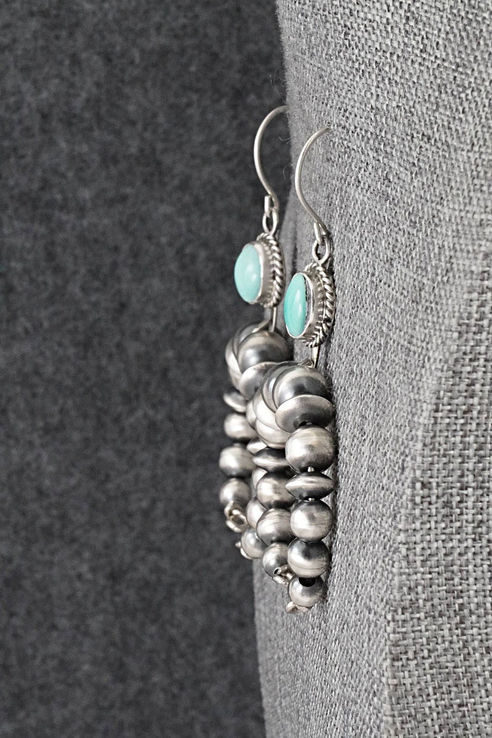 Turquoise & Sterling Silver Navajo Pearl Earrings - Rena Begay