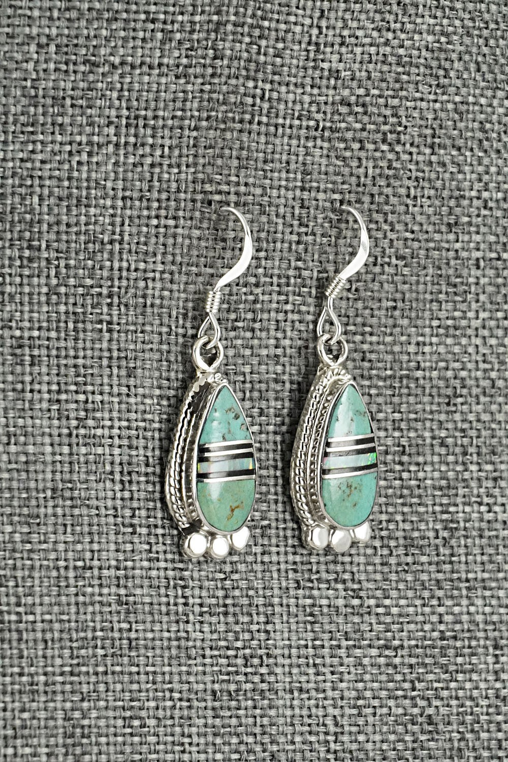 Turquoise, Opalite, Onyx & Sterling Silver Inlay Earrings - James Manygoats