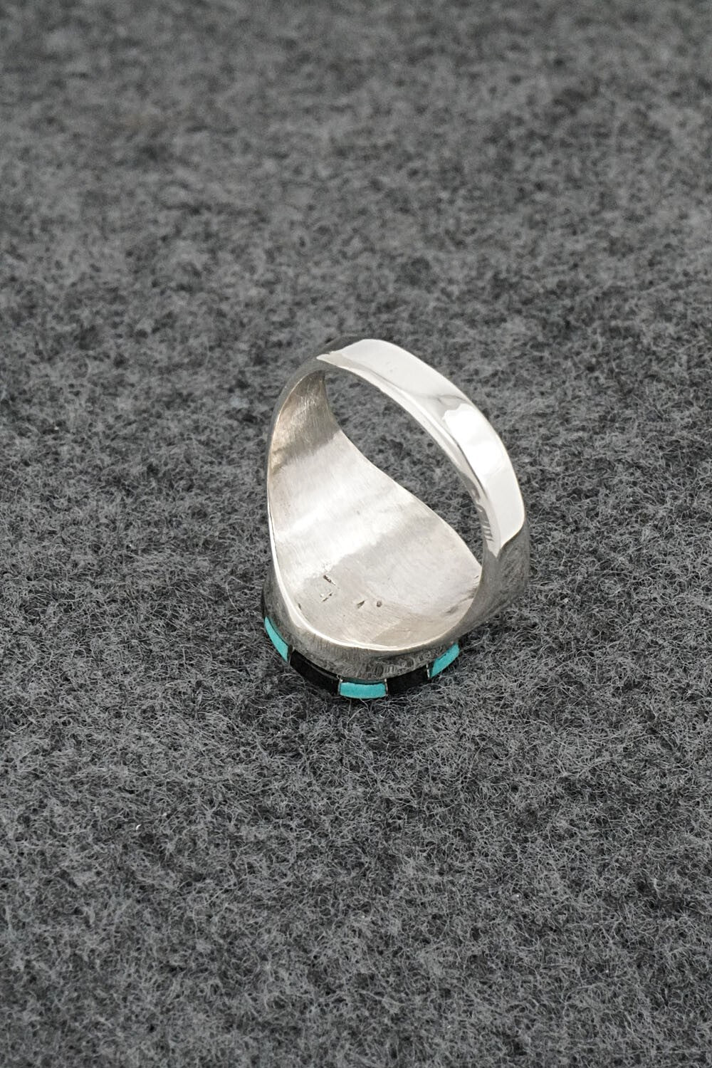 Turquoise, Onyx & Sterling Silver Inlay Ring - Johnson Laweka - Size 5.5