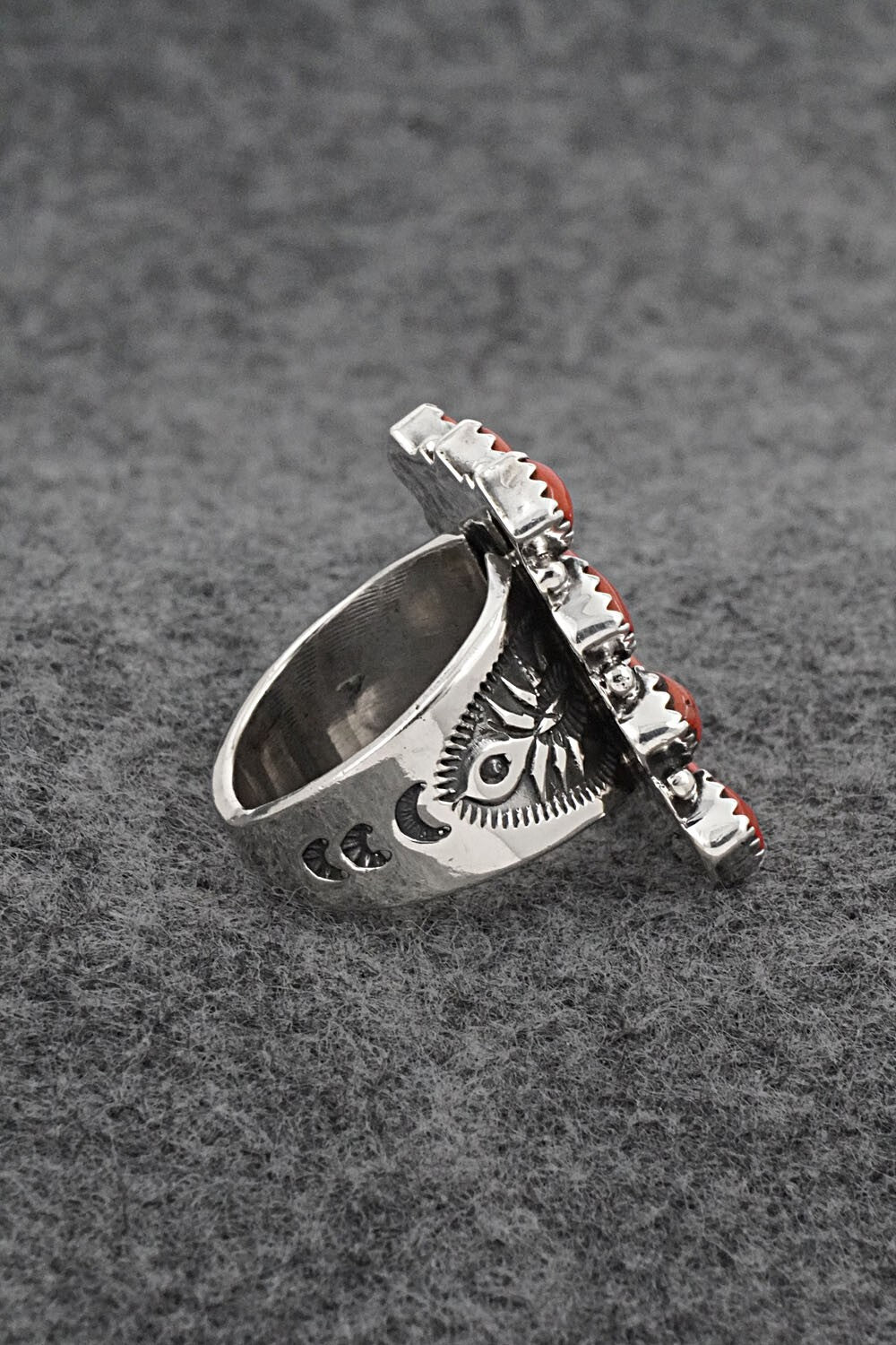 Coral & Sterling Silver Ring - Verley Betone - Size 8.5