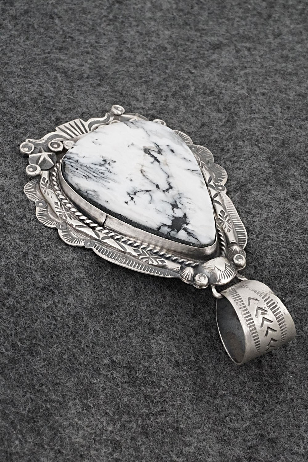 White Buffalo & Sterling Silver Pendant - Vernon Johnson