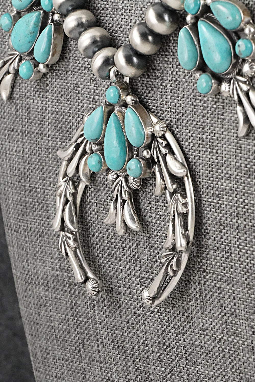 Turquoise & Sterling Silver Squash Blossom Necklace - Bobby Platero
