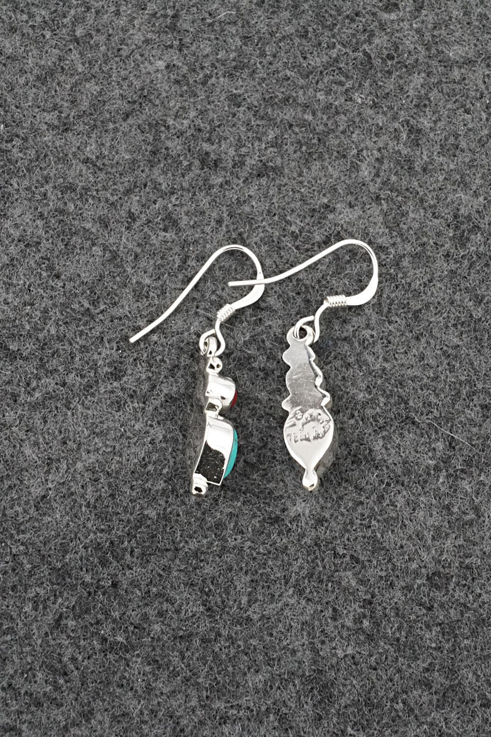 Turquoise, Coral & Sterling Silver Earrings - Gary Shorty