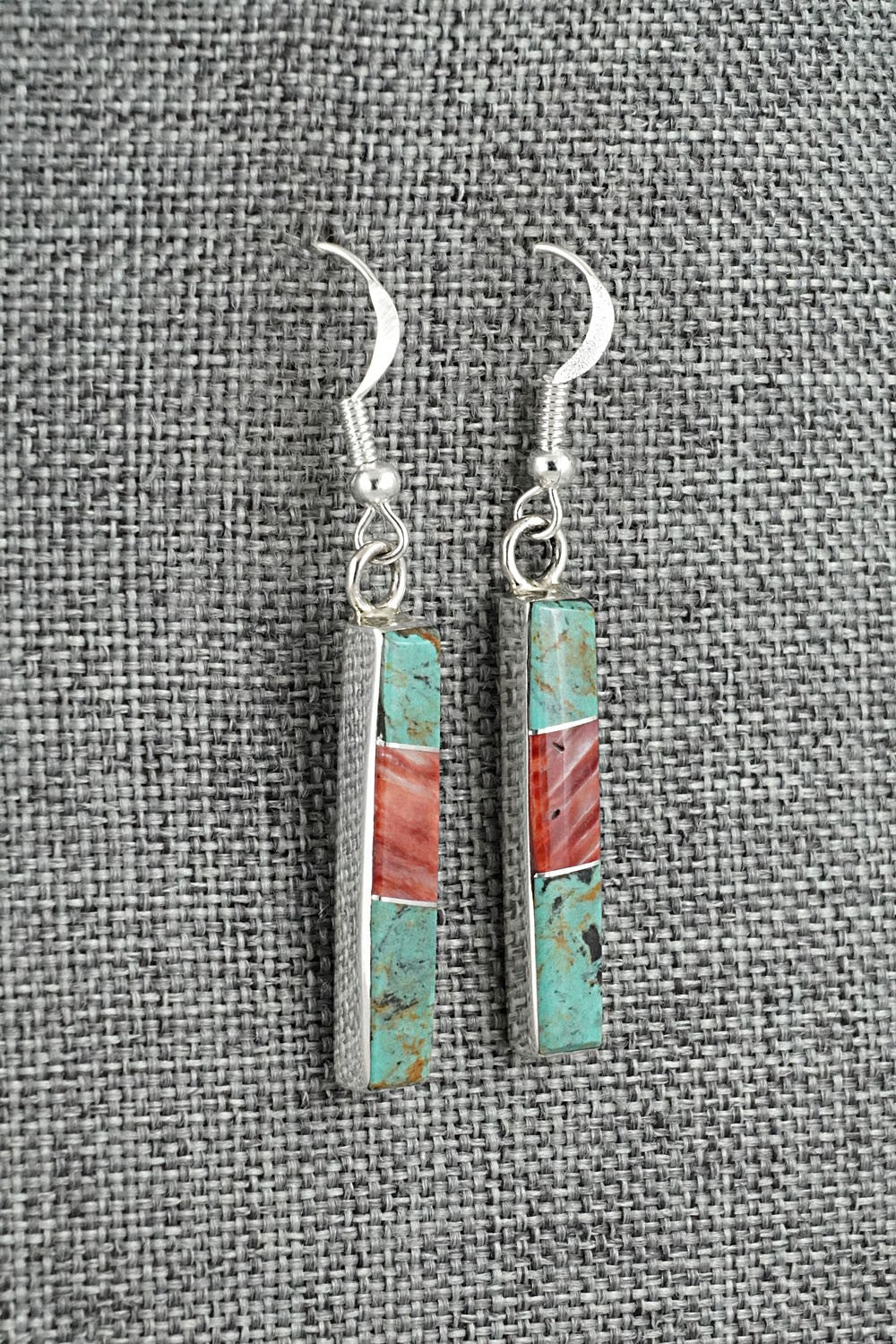 Turquoise, Spiny Oyster & Sterling Silver Earrings - Marilyn Yazzie