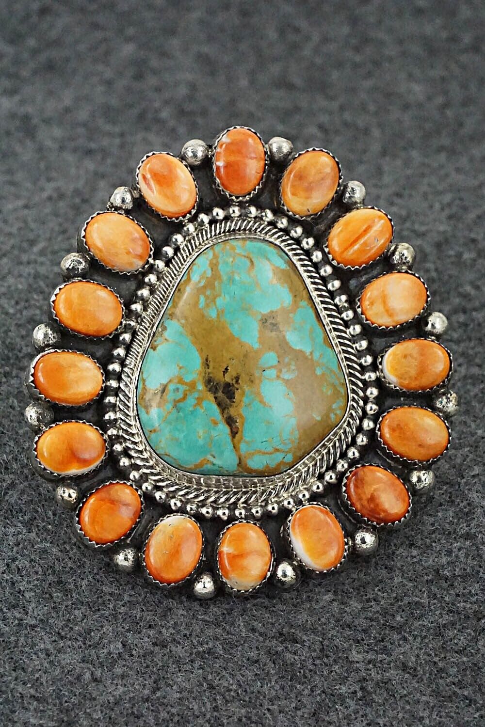 Spiny Oyster, Turquoise & Sterling Silver Ring - Hemerson Brown - Size 8 (Adj)