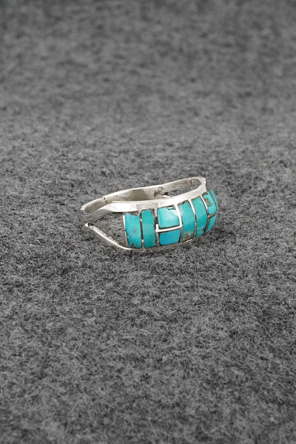 Turquoise & Sterling Silver Inlay Ring - Matilda Chattin - Size 9.5
