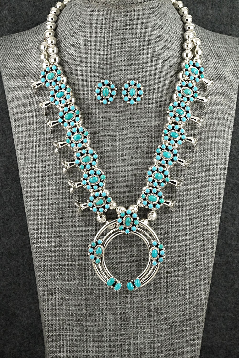 Turquoise & Sterling Silver Squash Blossom Set - Nate Curley