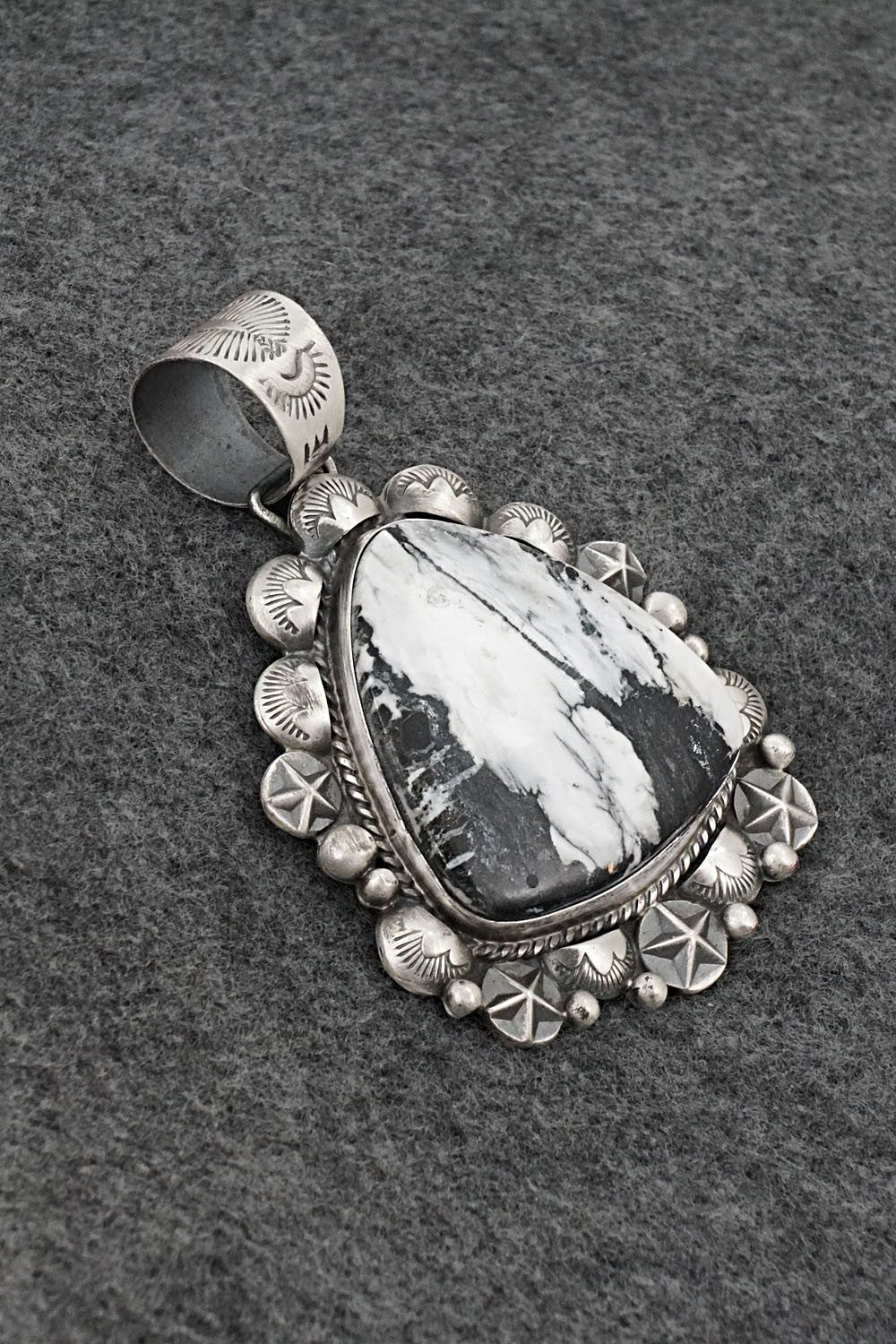 White Buffalo & Sterling Silver Pendant - Vernon Johnson