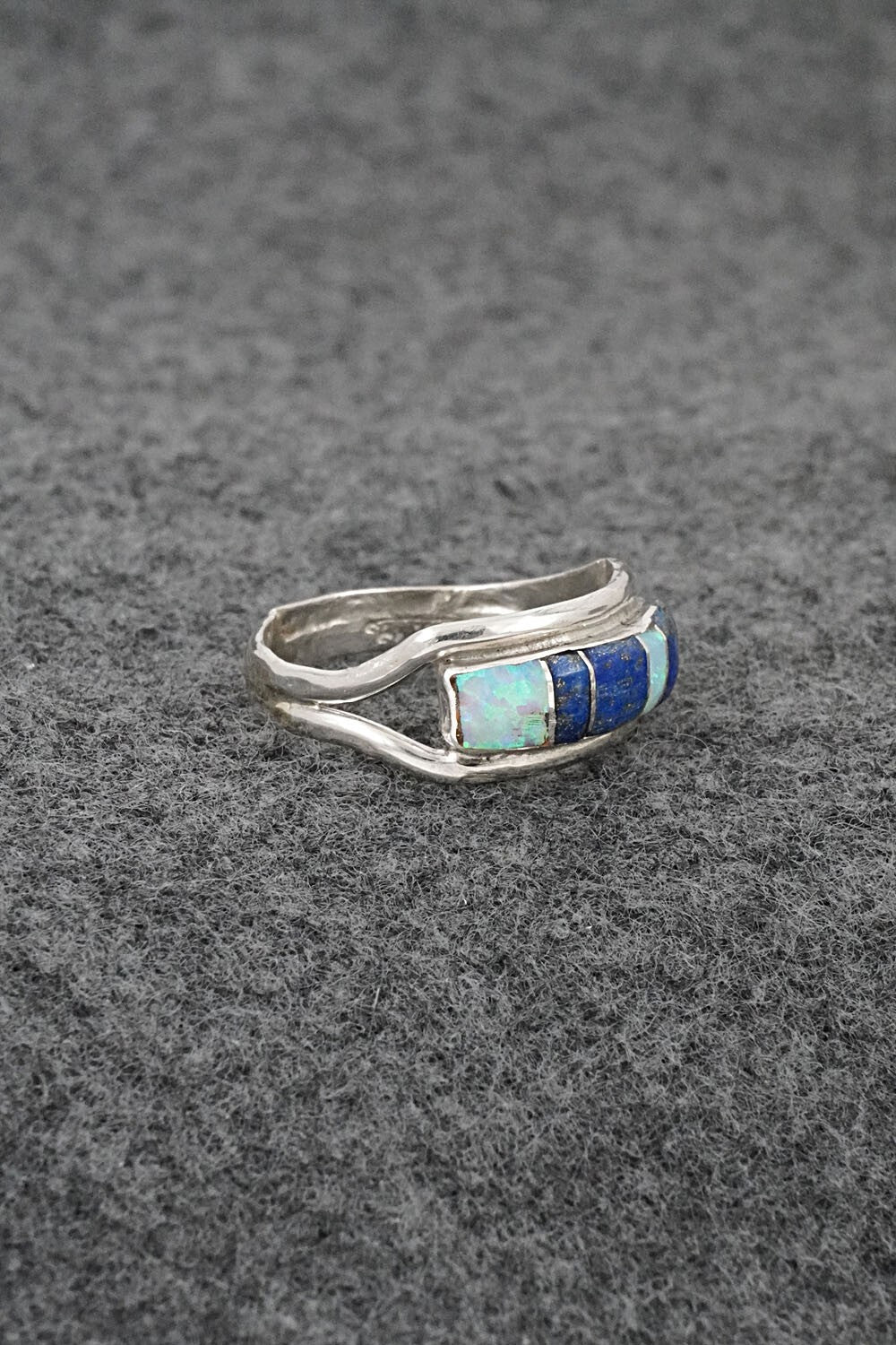 Opalite,Lapis & Sterling Silver Inlay Ring - Ola Eriacho - Size 8