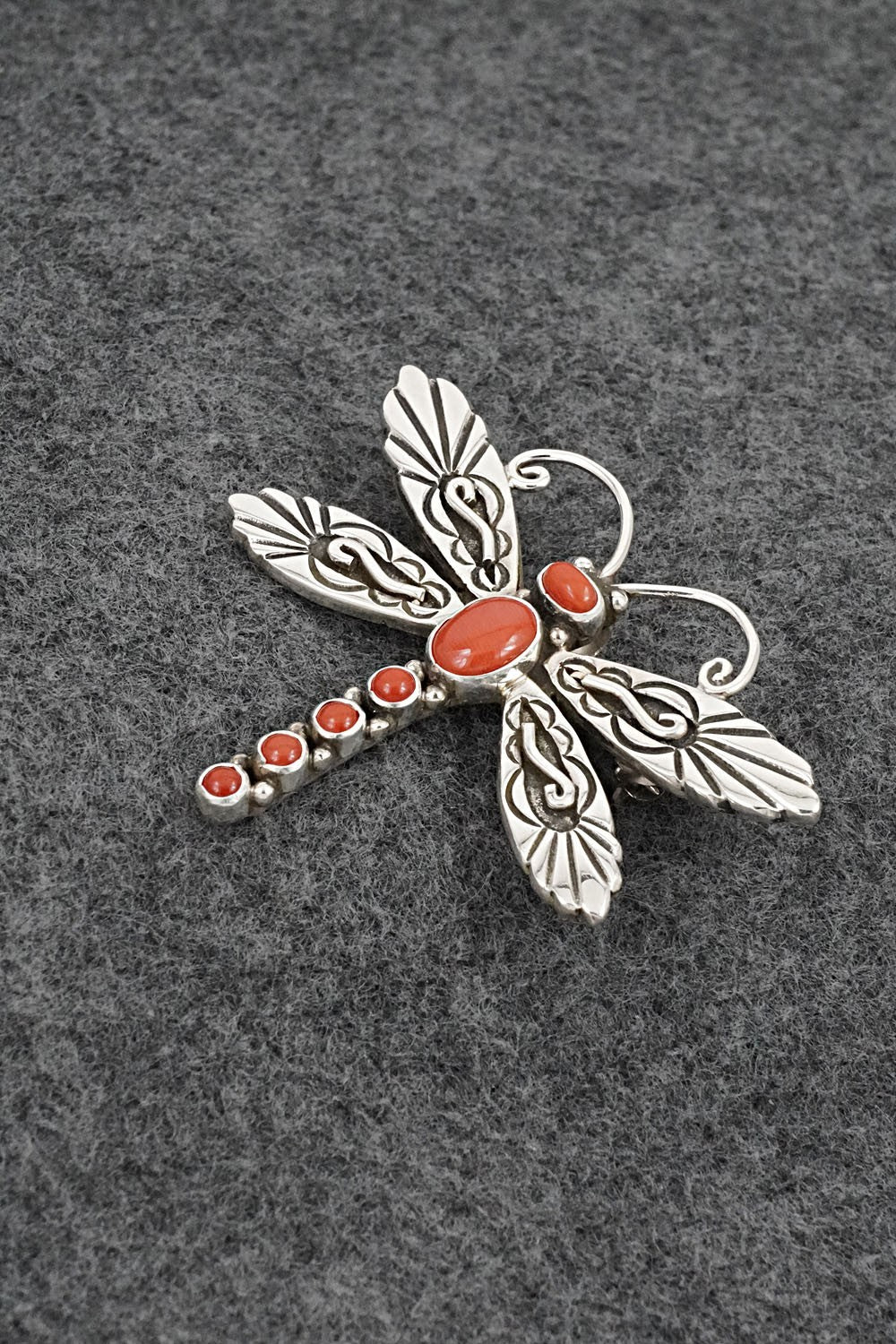 Coral & Sterling Silver Pendant/Pin - Lee Charlie