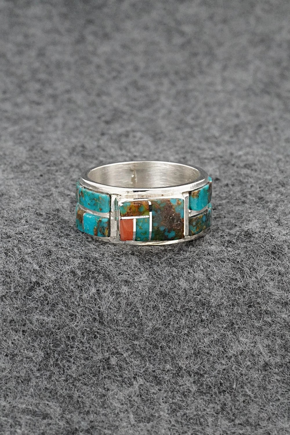 Turquoise, Coral & Sterling Silver Ring - Darlene Noble - Size 11