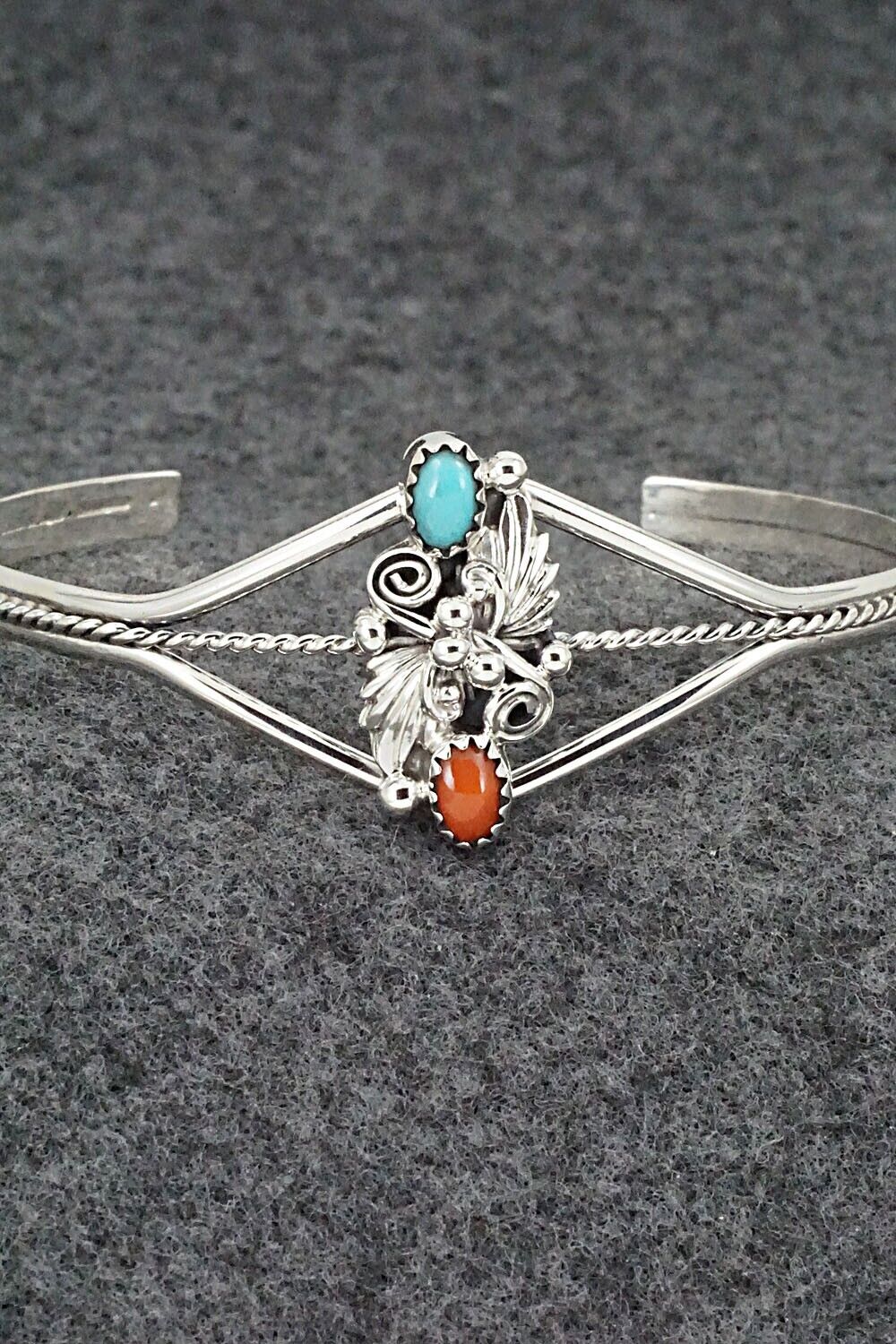 Turquoise, Coral & Sterling Silver Bracelet - William Begay