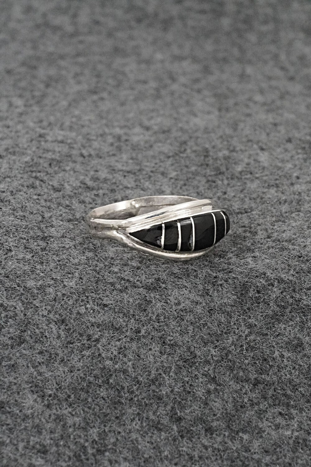 Onyx & Sterling Silver Inlay Ring - Ola Eriacho - Size 10