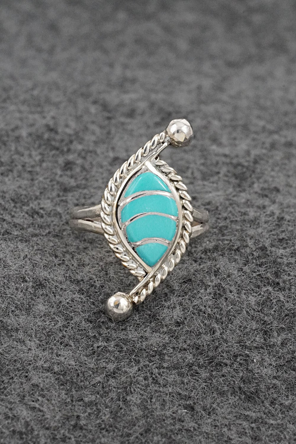 Turquoise & Sterling Silver Inlay Ring - Carlen Seoutewa - Size 6.5