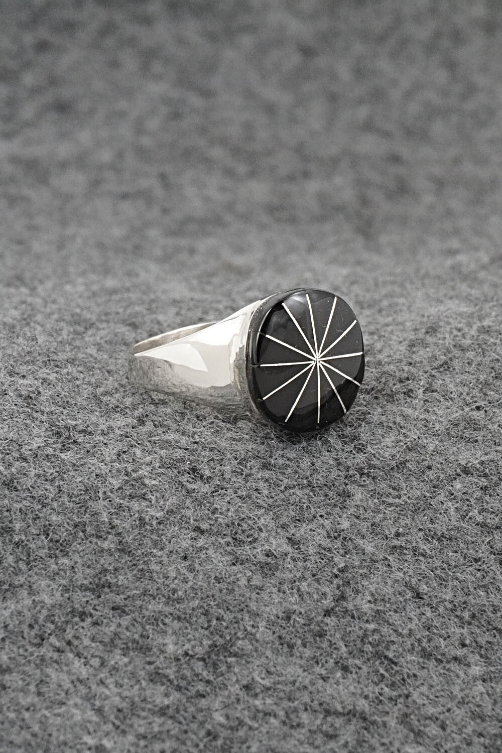Onyx & Sterling Silver Inlay Ring - Johnson Laweka - Size 7.5