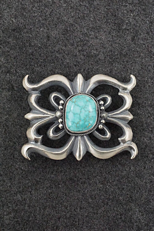 Turquoise & Sterling Silver Belt Buckle - Harrison Bitsue