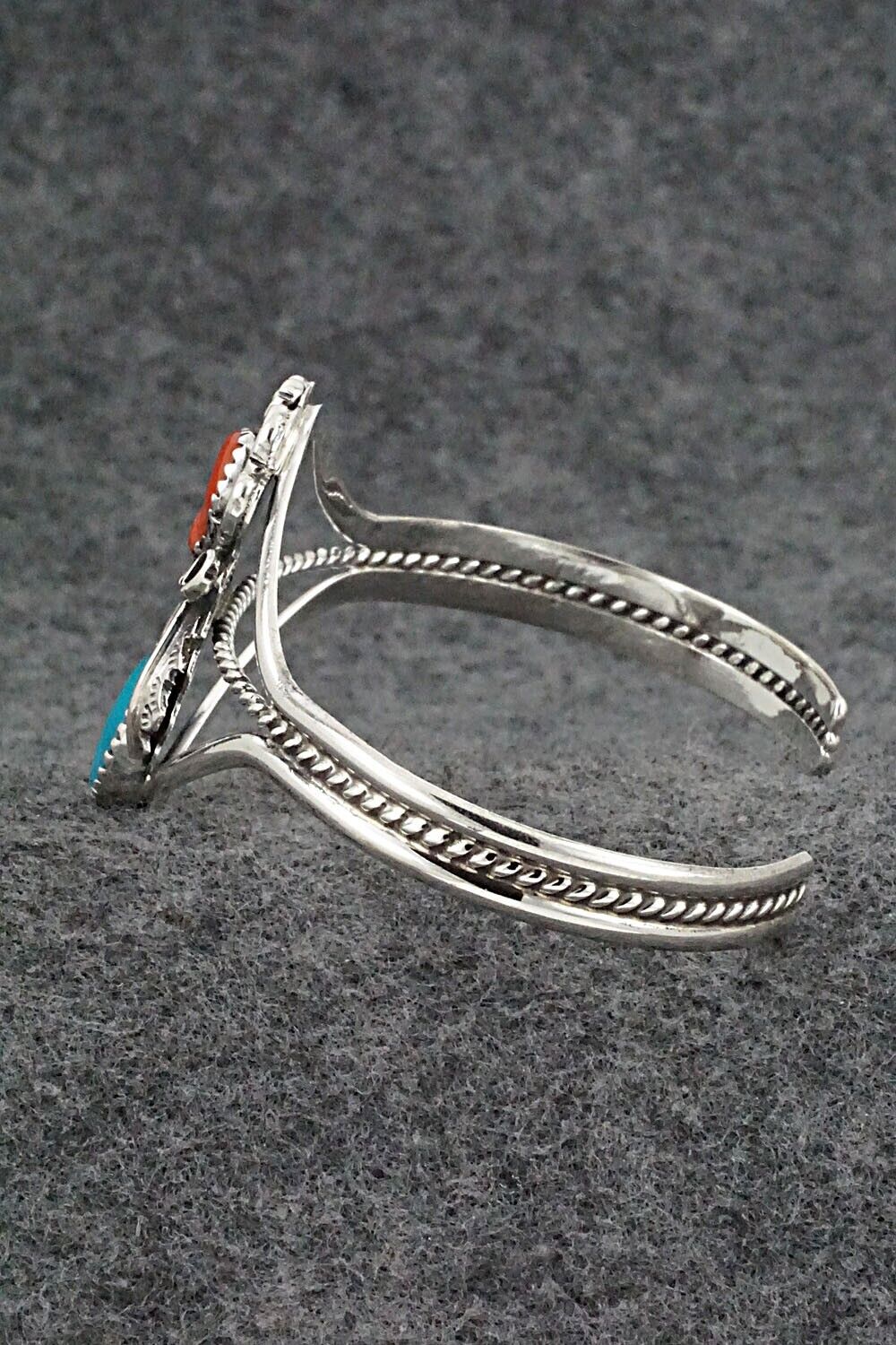 Turquoise, Coral & Sterling Silver Bracelet - Harry B. Yazzie