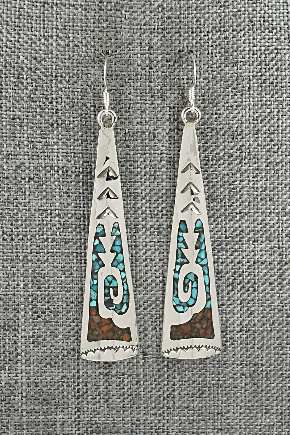 Turquoise, Coral Chip & Sterling Silver Earrings - Joleen Yazzie