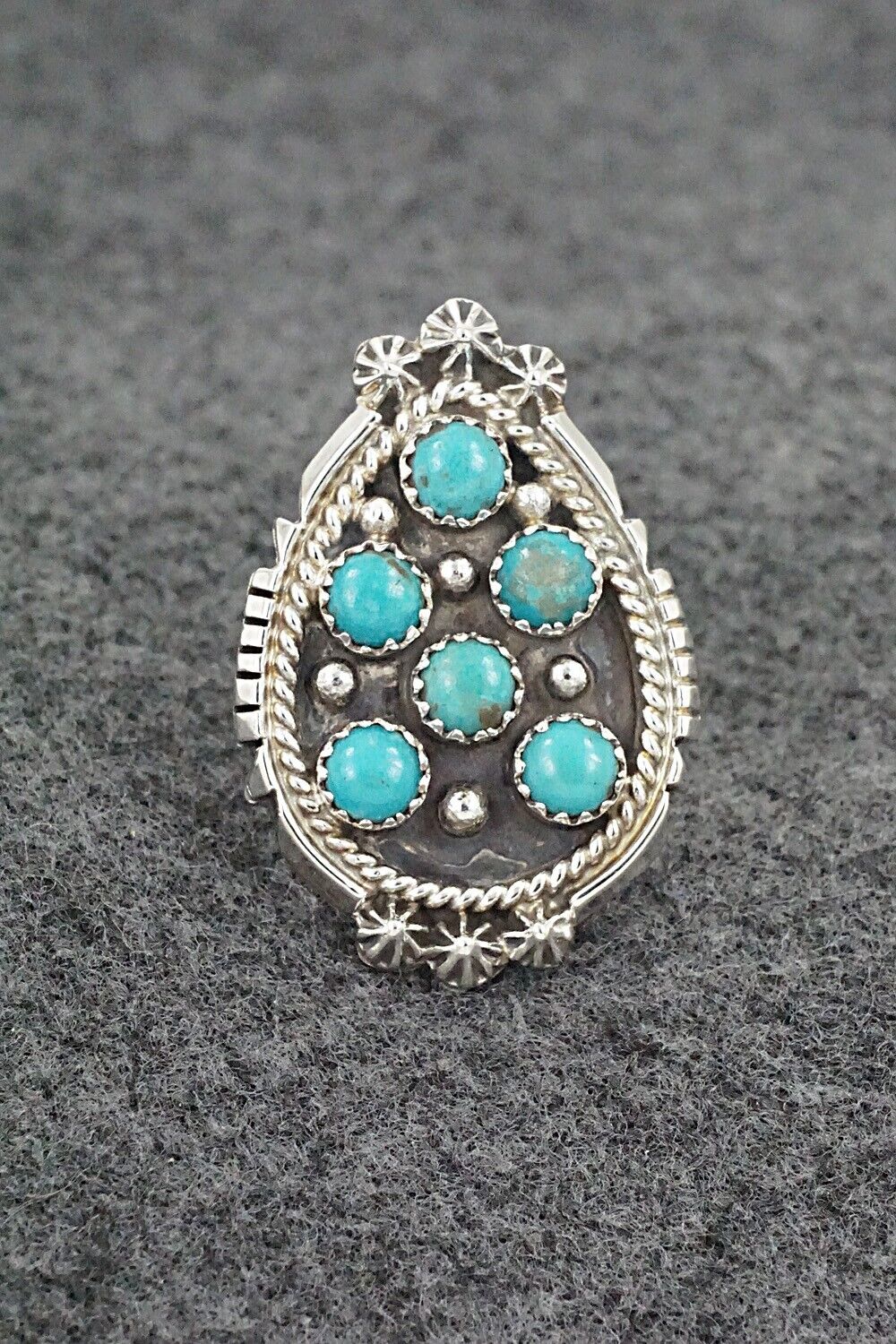 Turquoise & Sterling Silver Ring - Kenny Lonjose - Size 7.5