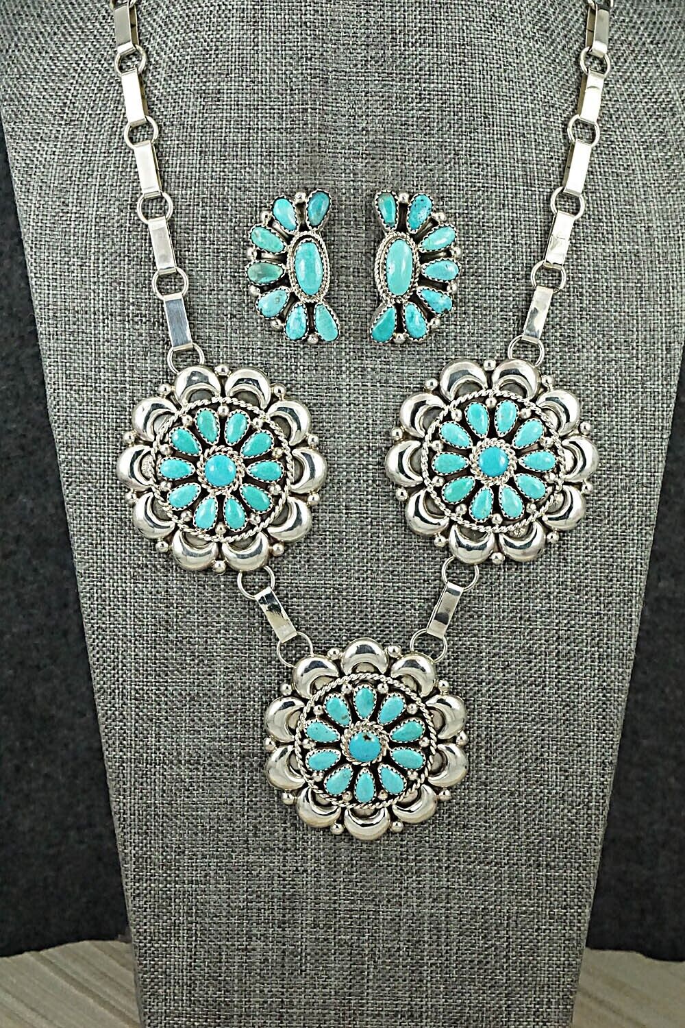 Turquoise & Sterling Silver Necklace and Earrings Set - Eunise Wilson