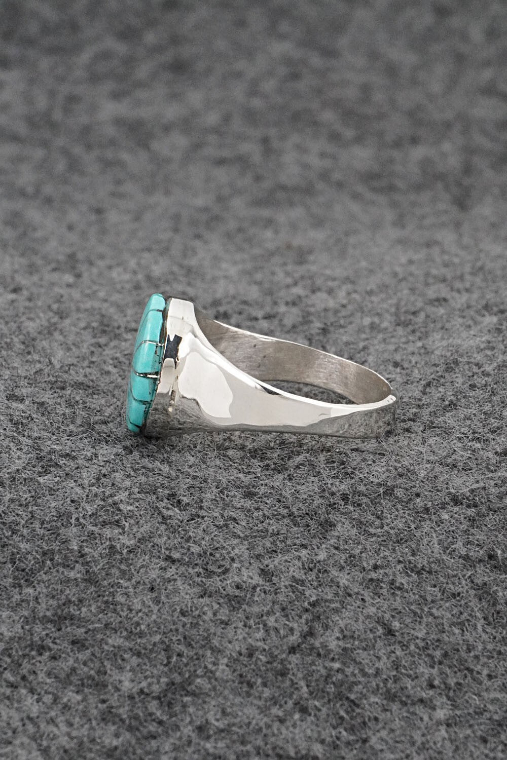 Turquoise & Sterling Silver Inlay Ring - Johnson Laweka - Size 8.5
