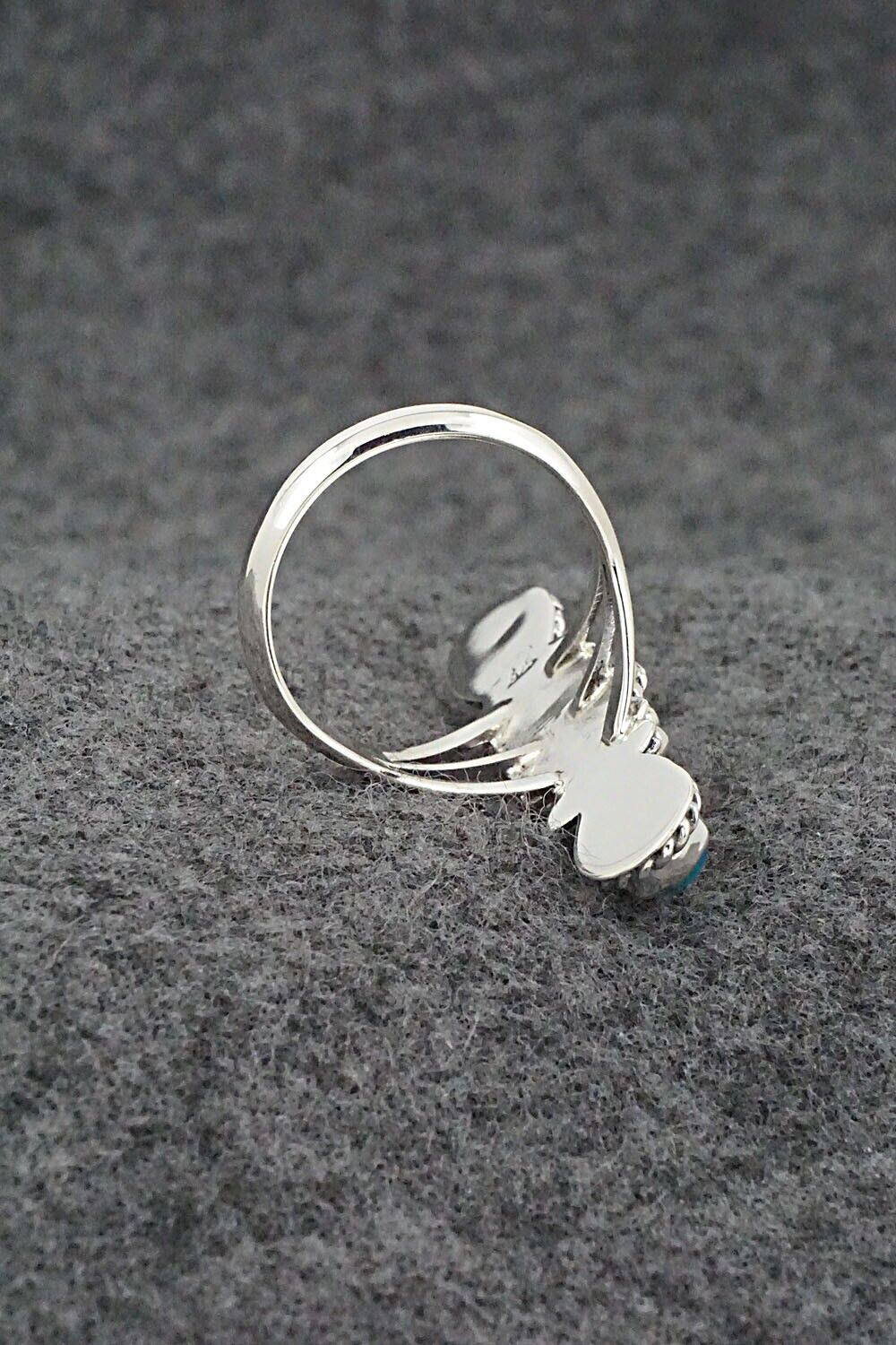 Turquoise, Coral & Sterling Silver Ring - Andrew Vandever - Size 9
