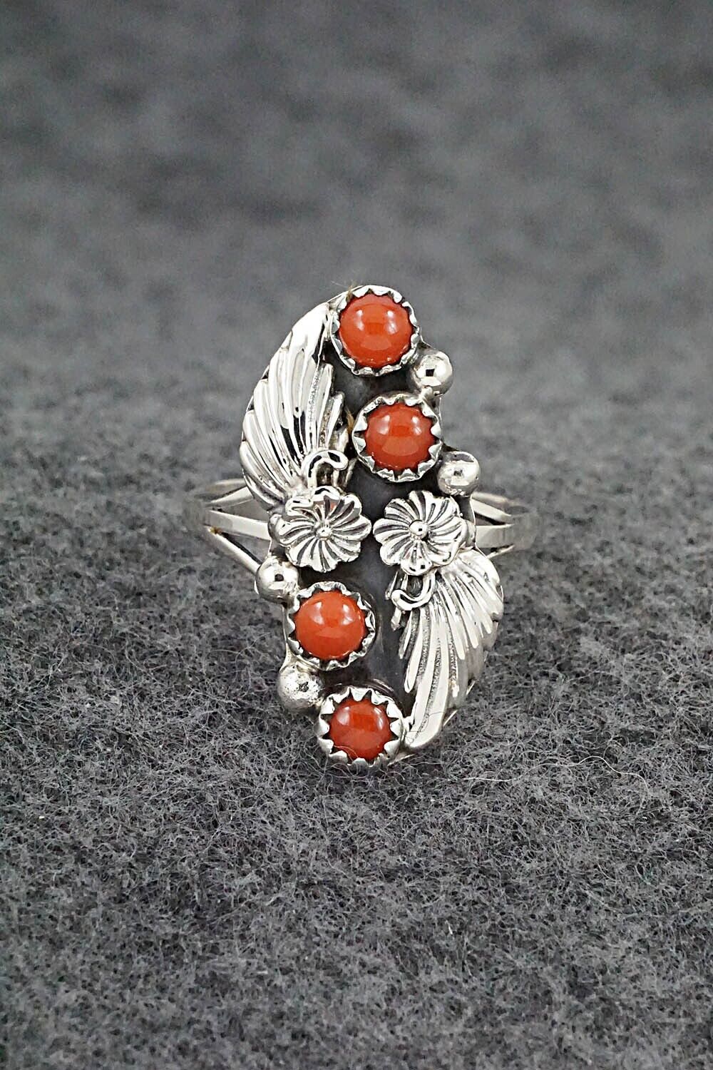 Coral & Sterling Silver Ring - Alice Rose Saunders - Size 8.25
