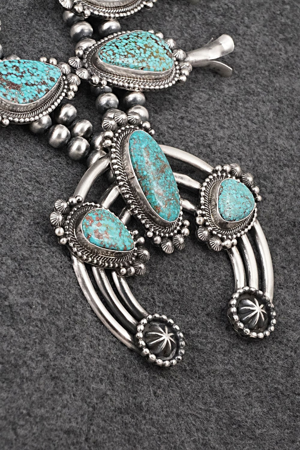 Turquoise & Sterling Silver Squash Blossom Necklace - Tom Lewis